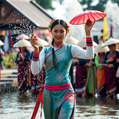 タイ族の美女水かけ祭り