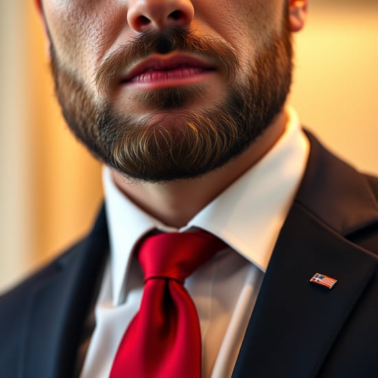 generate an closeup shot of man wearing suite with red tie white collar shirt real photo