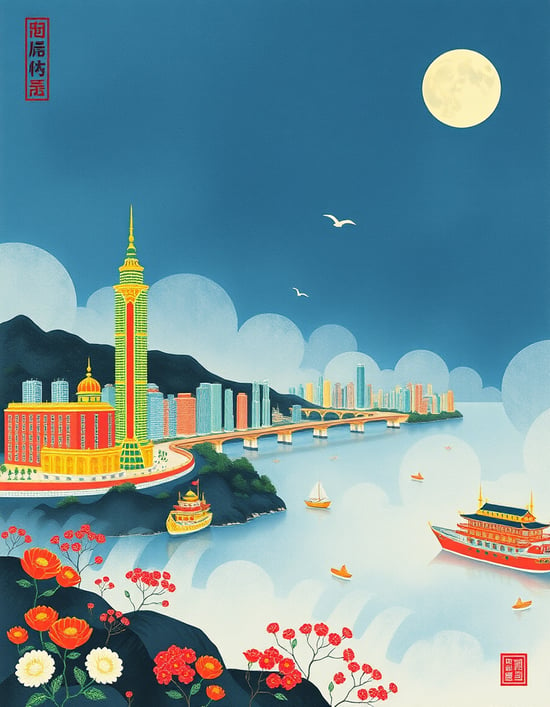 celebrate anniversary for macau and China, simple hand-painting patterns
