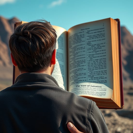 A man's back with an open book in the background. Theme about exploration