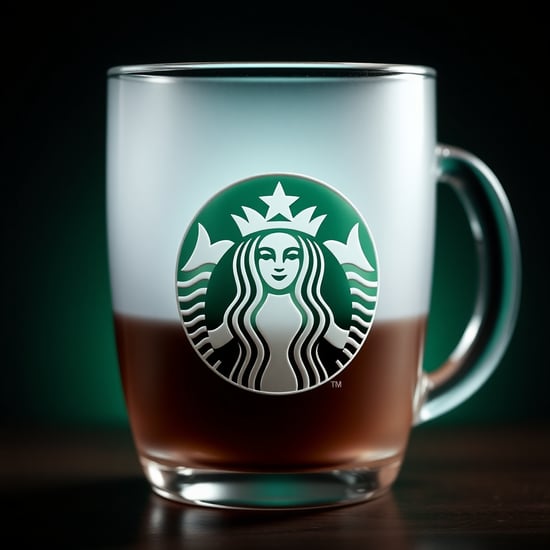 我要一個玻璃哪克杯 上面是浮雕starbucks logo，logo的外觀是浮雕設計，主題是貓咪，且玻璃為霧面