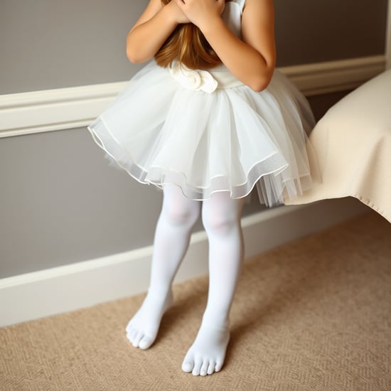 little girl with white stockings with white garter belt