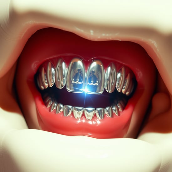 Silver teeth shining in space