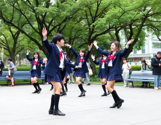 tokyo metropolitan high school students are danceing at the park