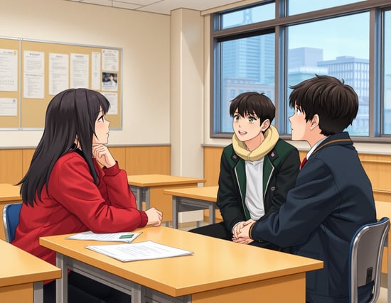 tokyo metropolitan high school students are chatting at class room