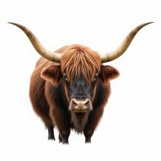 A yak with huge downward curled horns