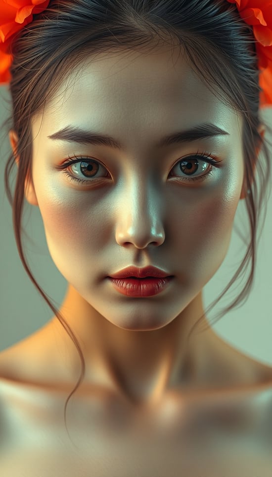 Japanese woman naked from front, beautiful face